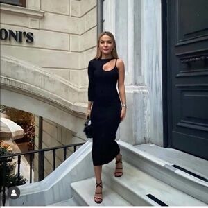 Zara Black Cut Out Knit Dress Size S